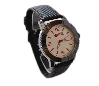 Vapo watch white quadrant and red writing